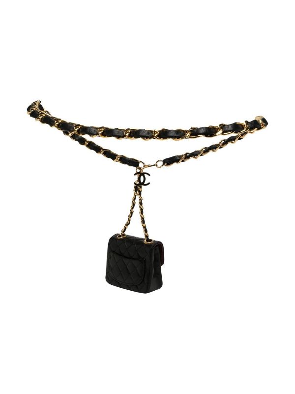 CHANEL Vintage Single Flap Lambskin Belt Bag in Black