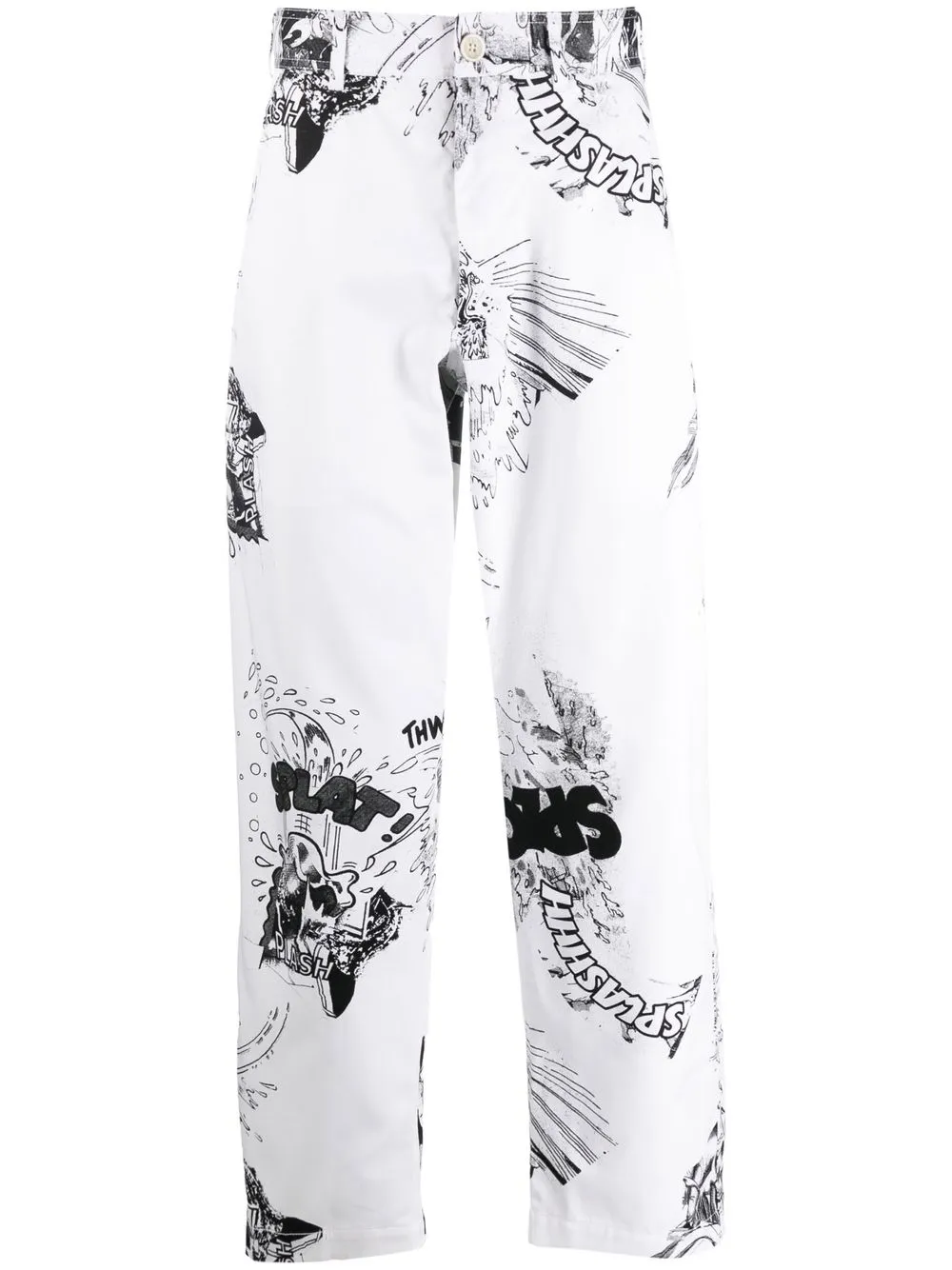 

Comme Des Garçons Shirt comic-print cotton trousers - White