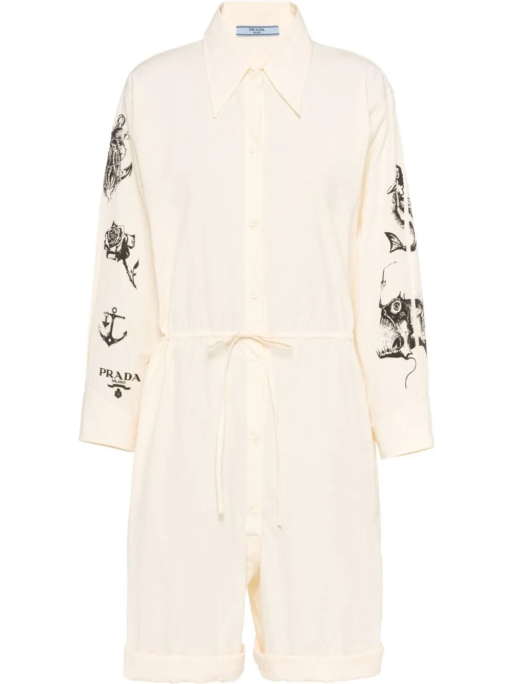 

Prada sea-print cotton playsuit - Neutrals