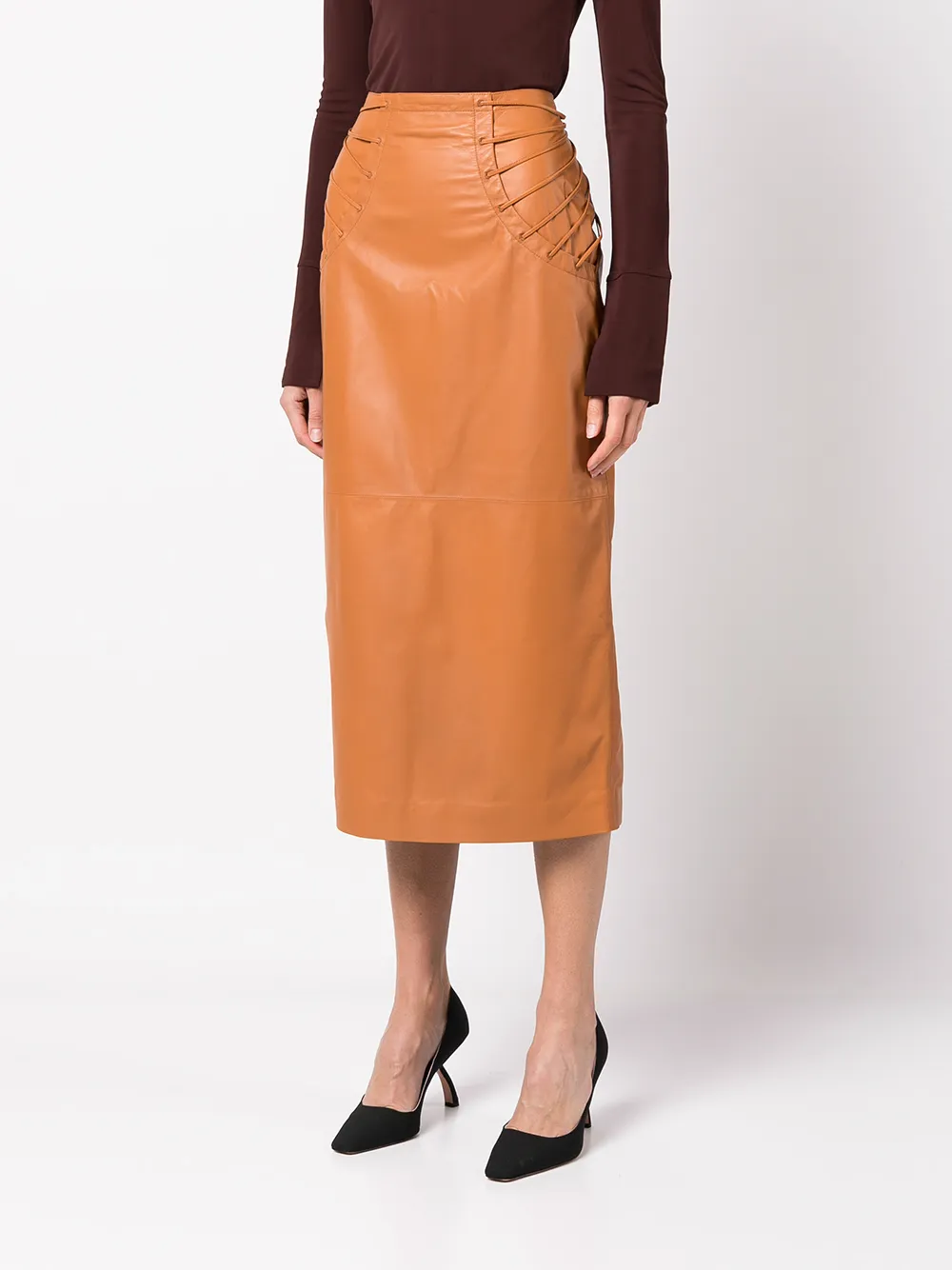 Rochas Pencil Midi Skirt In Brown