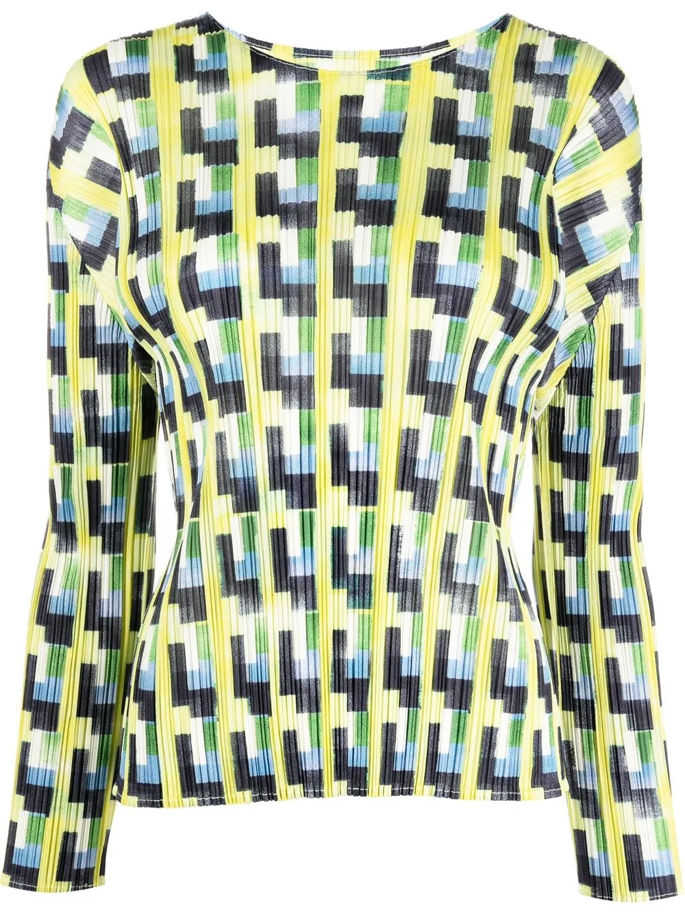 

Pleats Please Issey Miyake top de manga larga con estampado geométrico - Amarillo