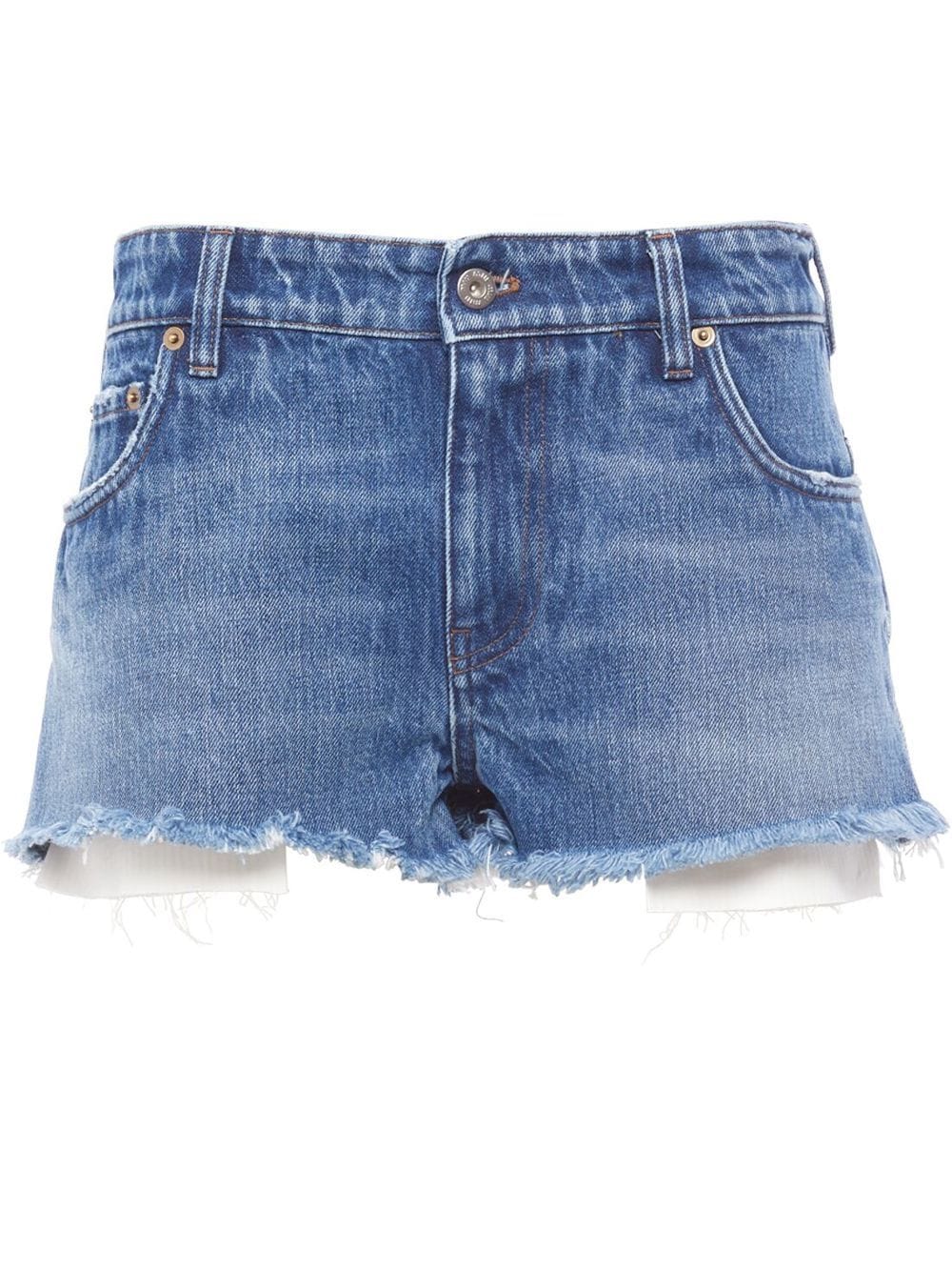 Low-rise leather shorts in blue - Miu Miu