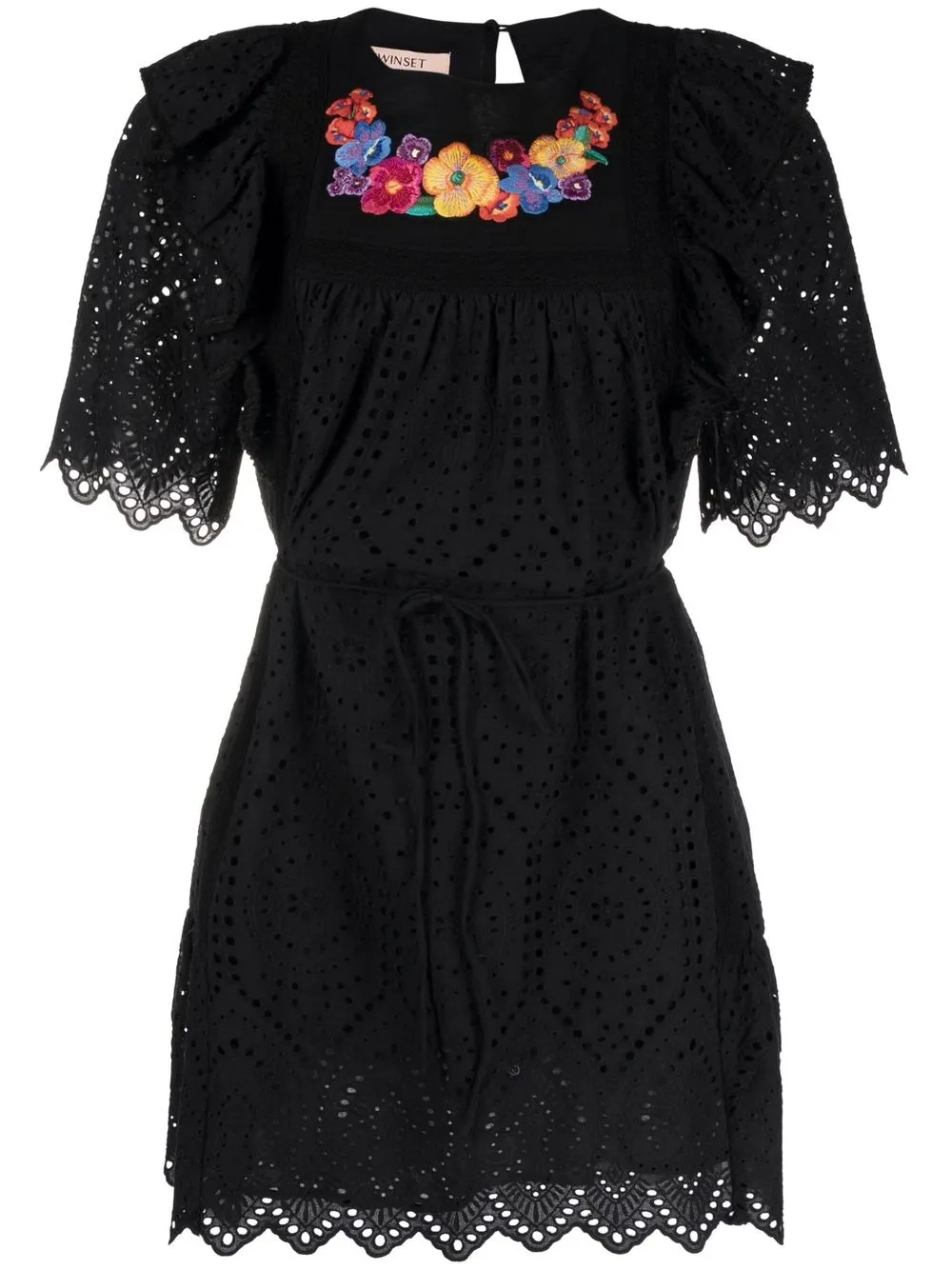 

TWINSET vestido corto con bordado inglés y motivo floral - Negro