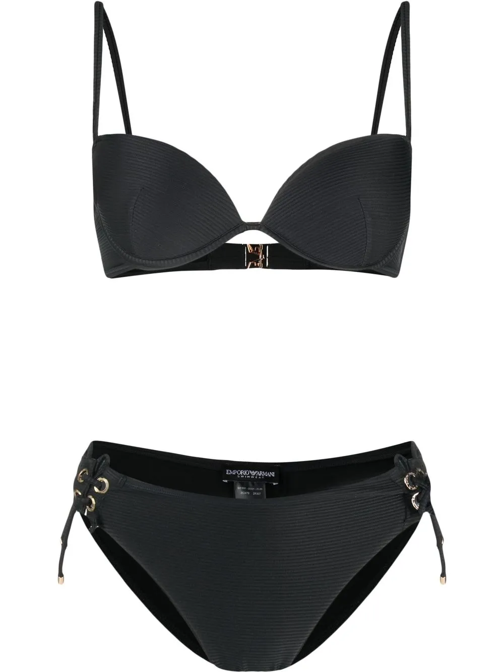 

Emporio Armani bikini de canalé con cordones - Negro