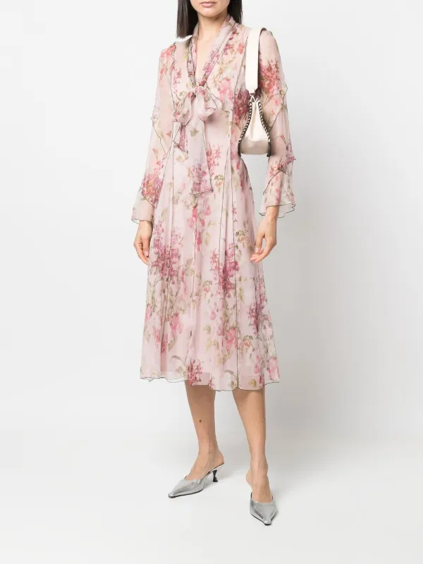 Blumarine Floral long-sleeve Silk Midi 