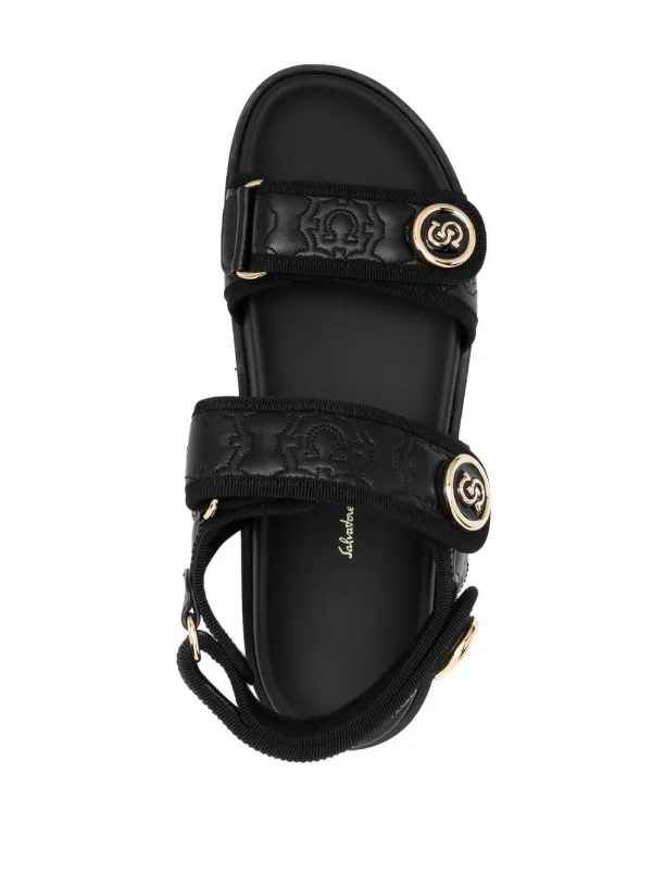 Salvatore Ferragamo Black Slide Sandals with Logo Plaque Ferragamo Leather logo plaque flat sandals|01E565758084001 main image 4