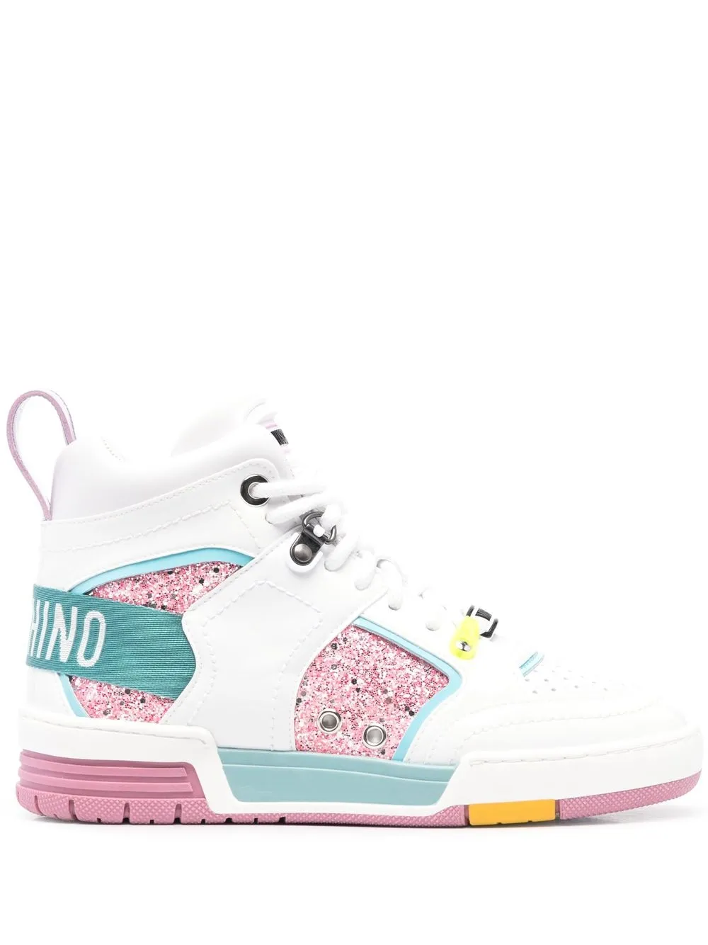 

Moschino tenis con panel de glitter - Blanco