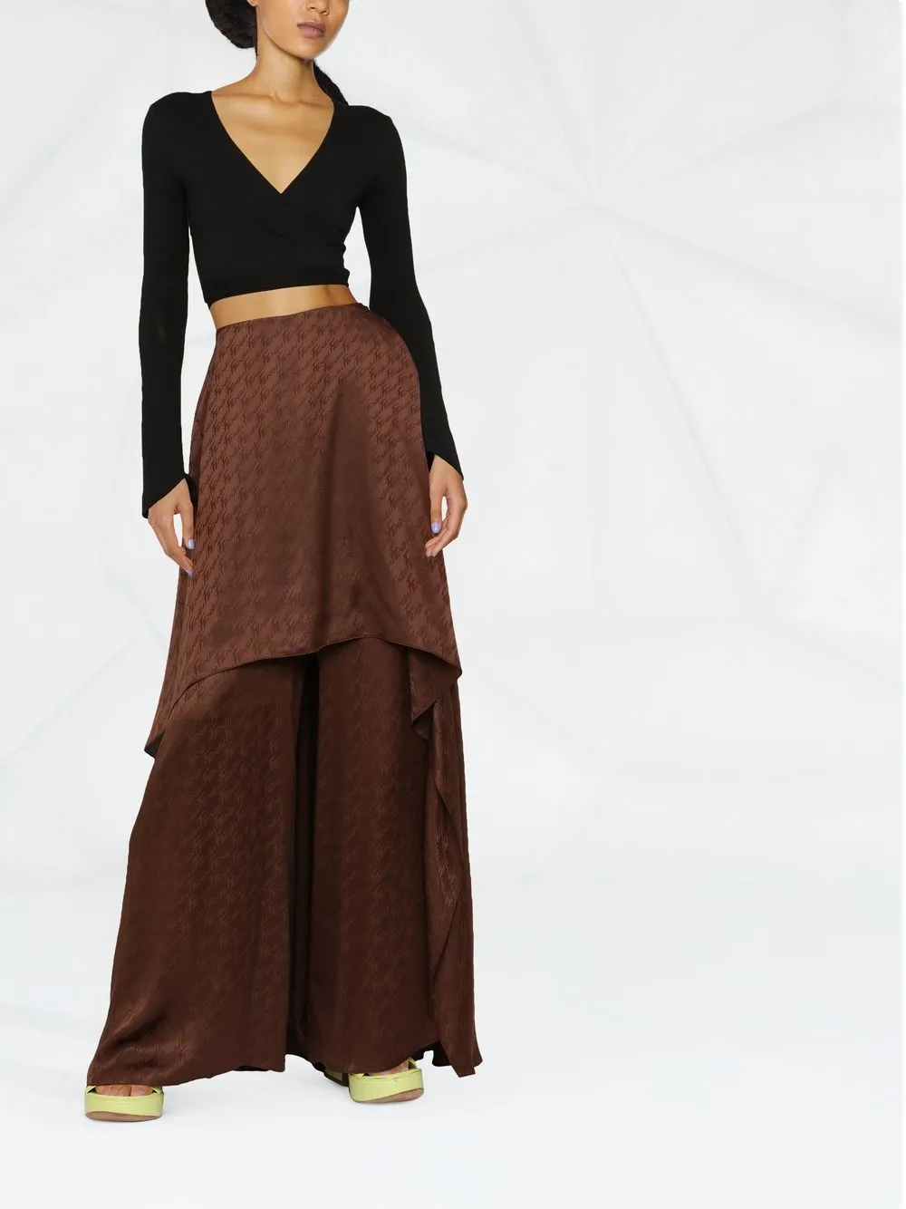 Fendi Wide-leg Monogram-pattern Trousers In Brown
