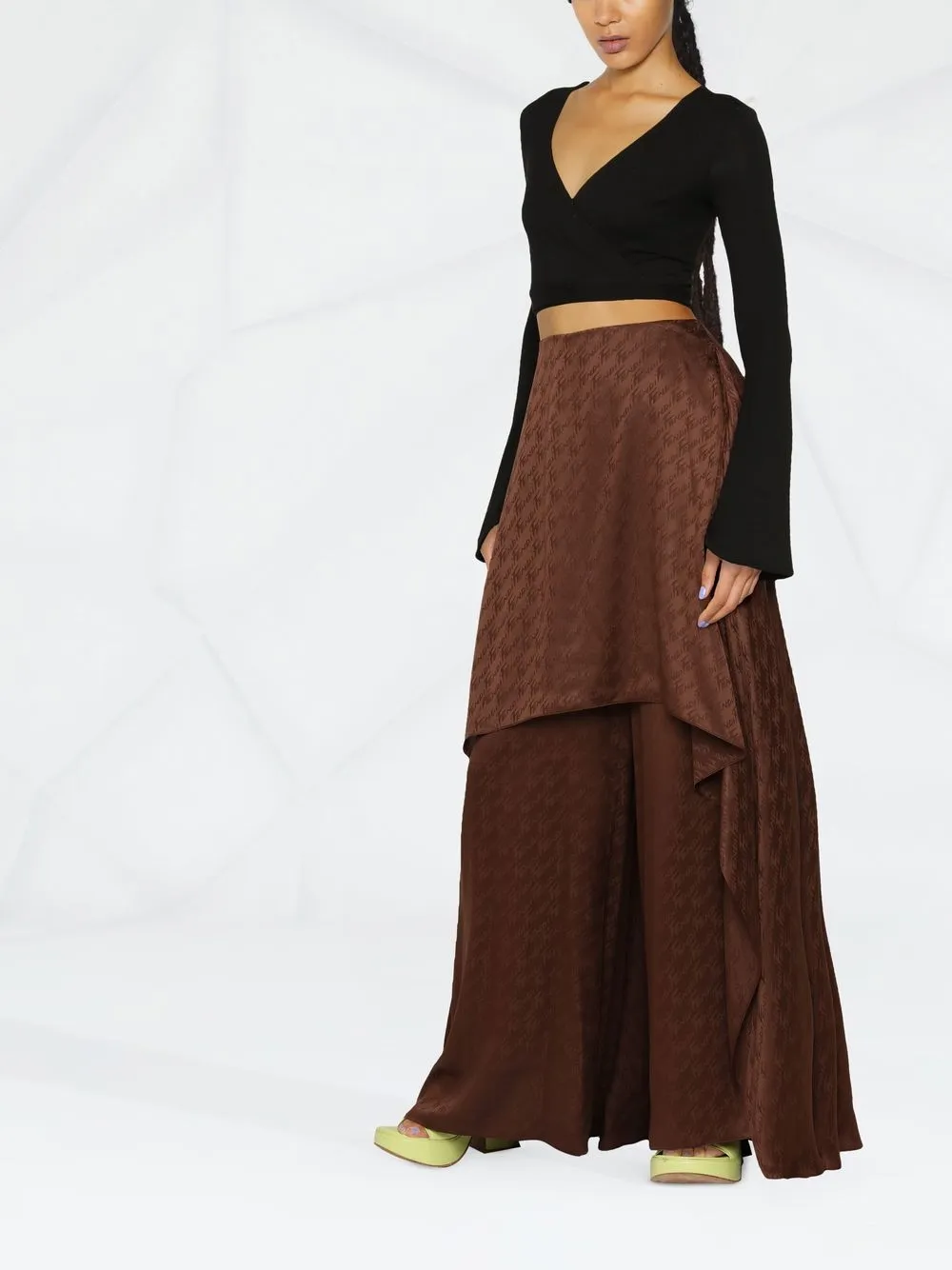 Fendi Wide-leg Monogram-pattern Trousers In Brown