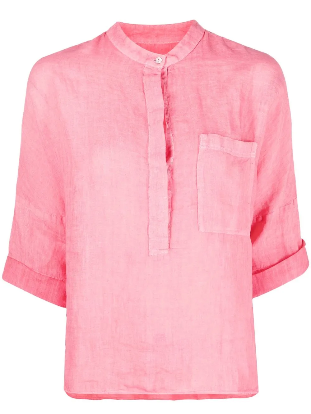 

120% Lino camisa con manga tres cuartos - Rosado