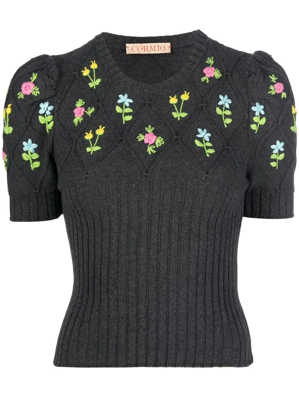 

CORMIO floral-embroidered knitted top - Grey