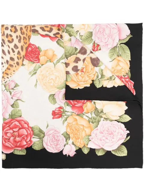 Ferragamo Pre-Owned leopard floral-print silk scarf