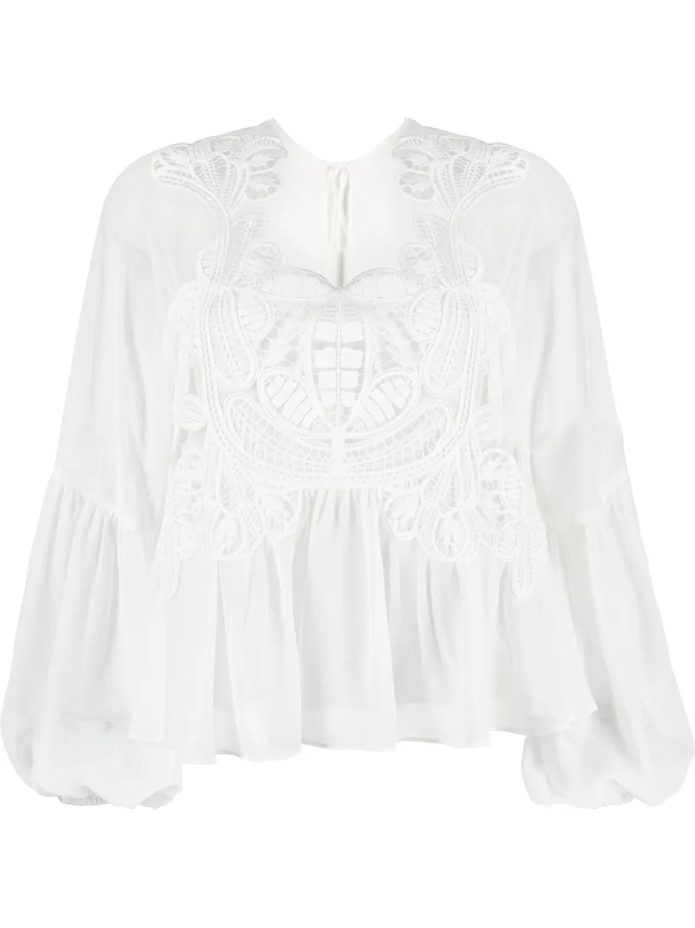 

Self-Portrait guipure puff-sleeve blouse - White