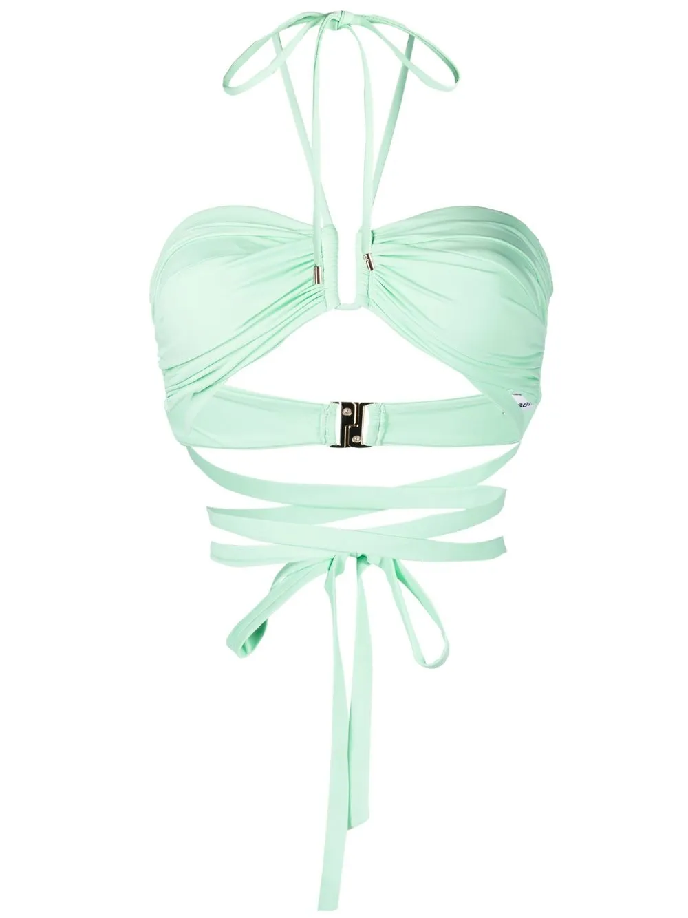 

Self-Portrait top de bikini fruncido con cuello halter - Verde