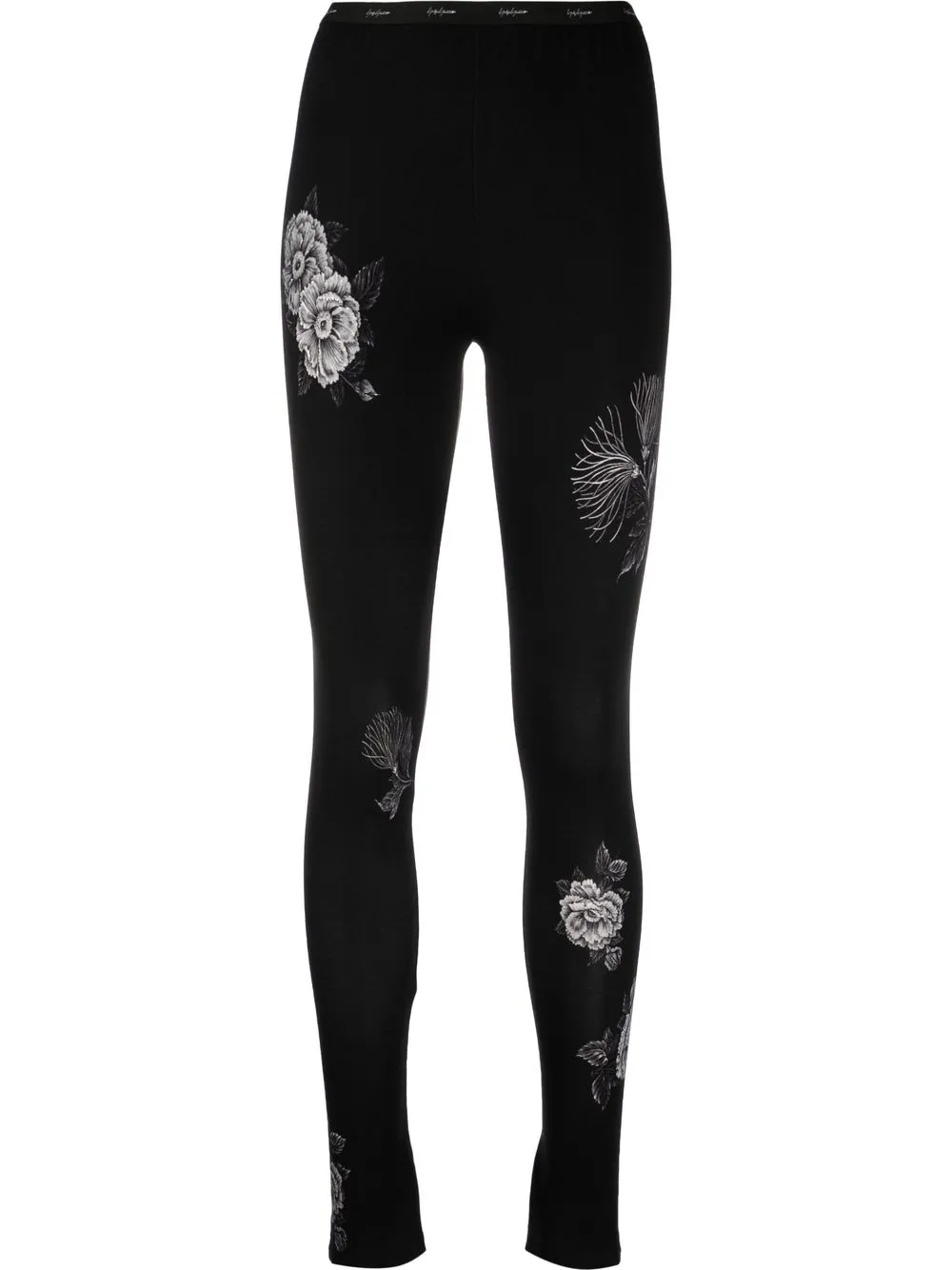 

Yohji Yamamoto leggins con tiro alto y estampado floral - Negro