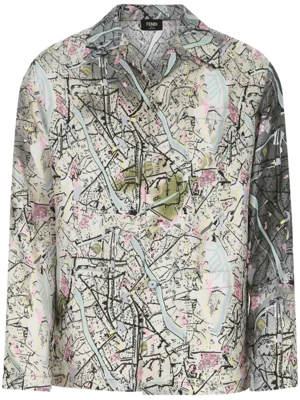 FENDI Map motif long sleeve Shirt Grey FARFETCH HK