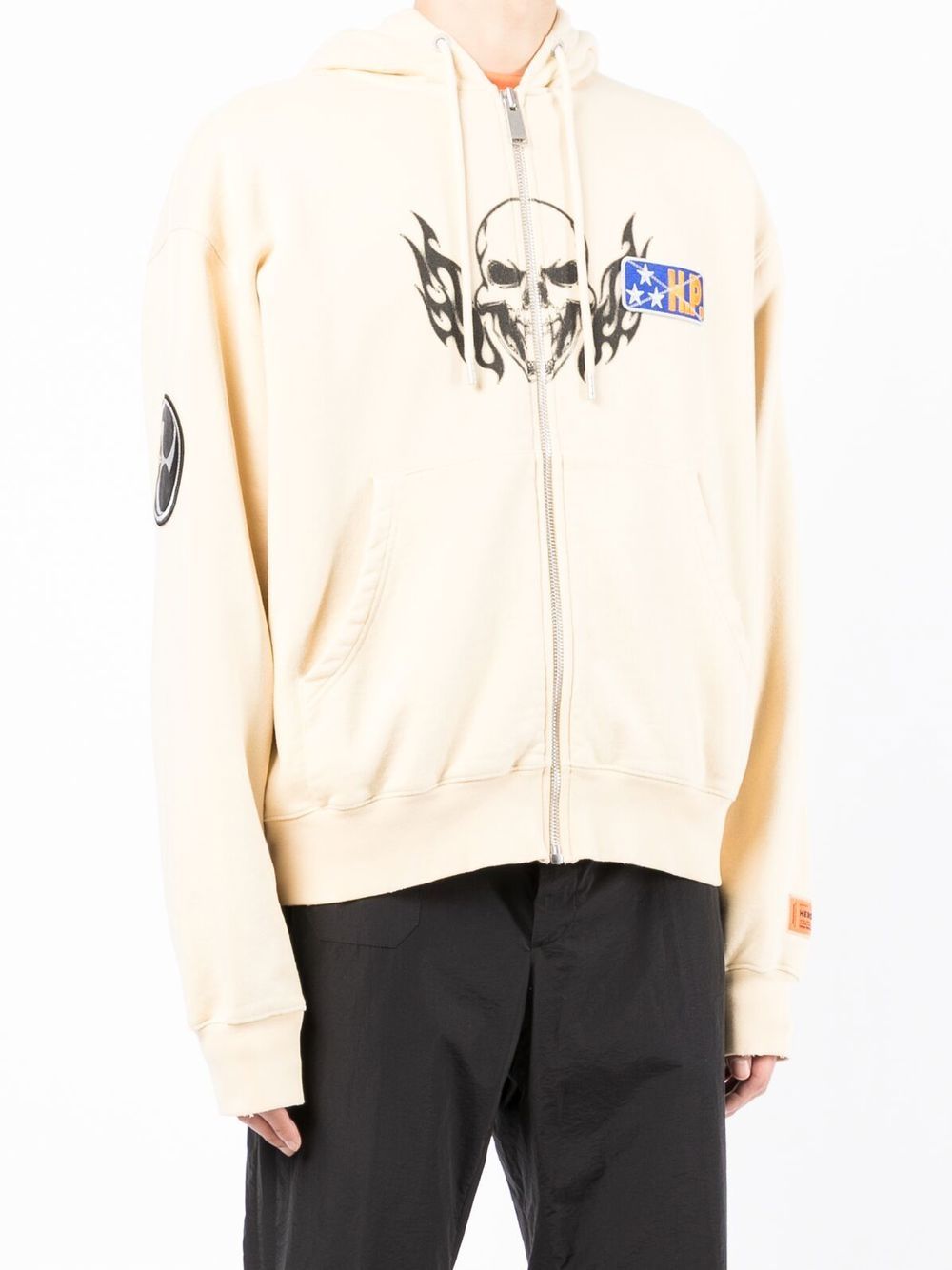 heron preston flaming skull zip-fastening hoodie - neutrals