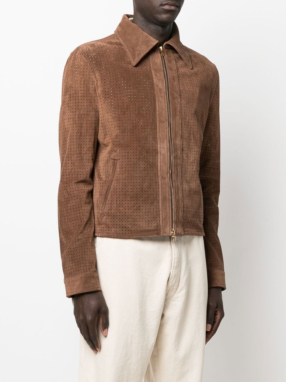 Shop Amiri Fully-perforated Leather Jacket In Brown