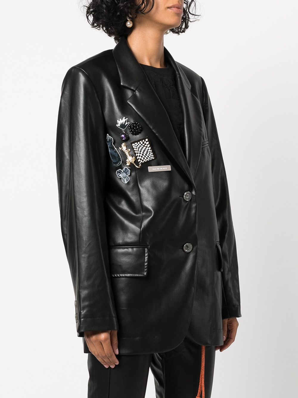 Shop Song For The Mute Faux Leather Pin-badge Blazer In Black