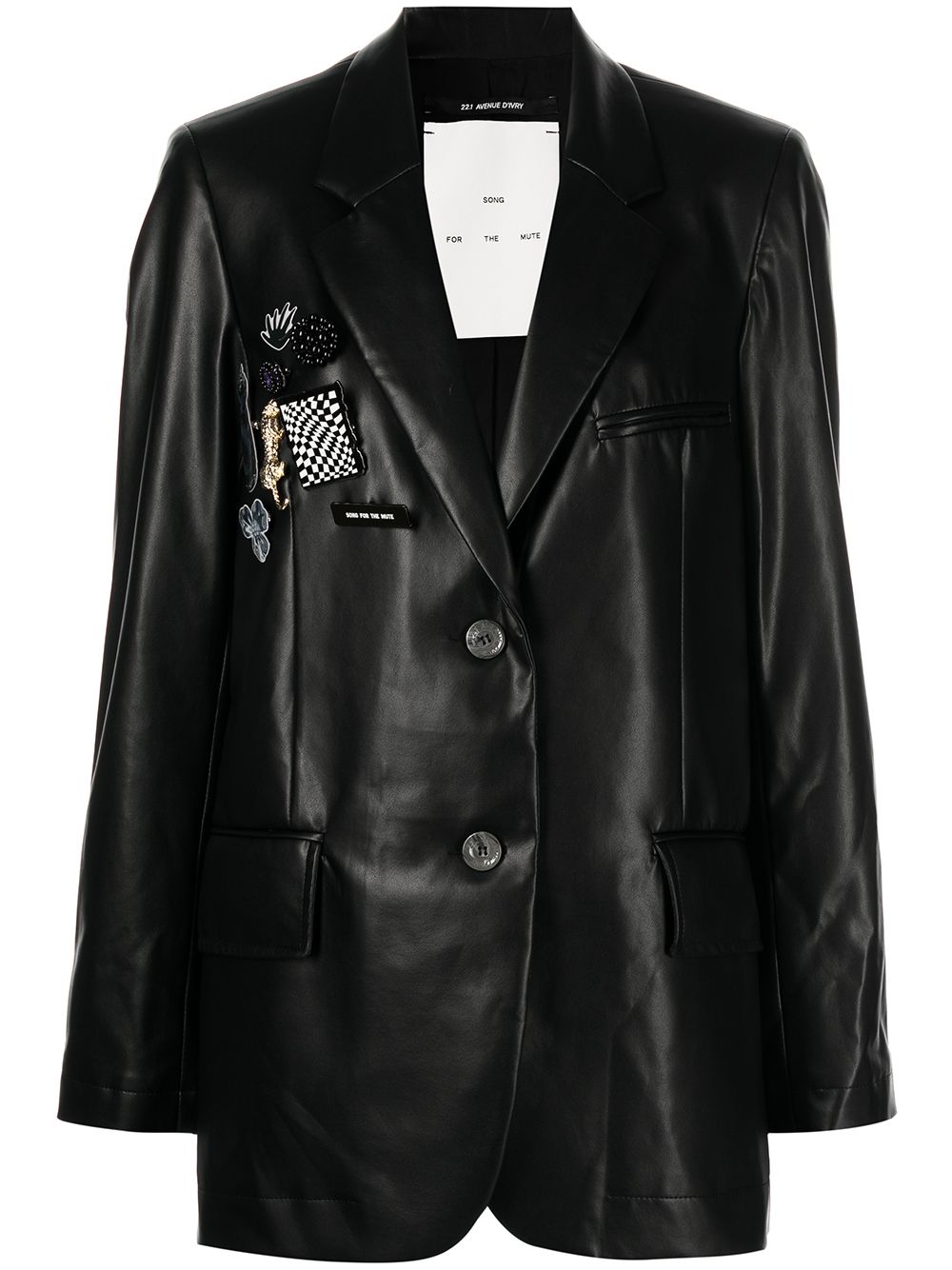 Song For The Mute Faux Leather Pin-badge Blazer In Black
