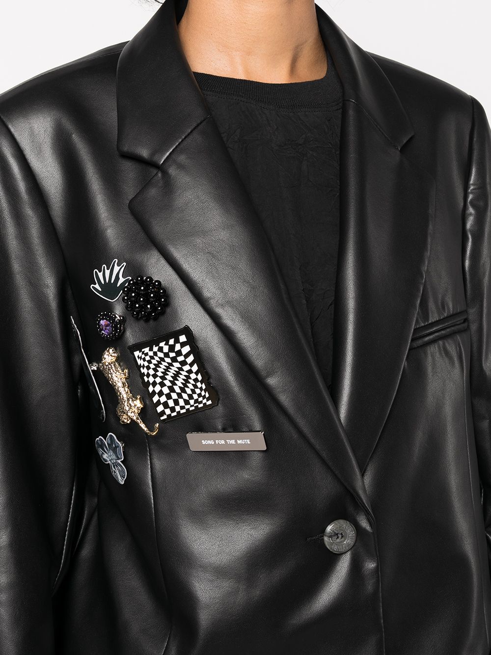 Shop Song For The Mute Faux Leather Pin-badge Blazer In Black
