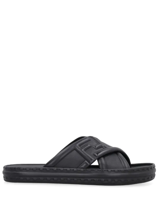 FENDI FF logo embossed Slide Sandals Black FARFETCH IE