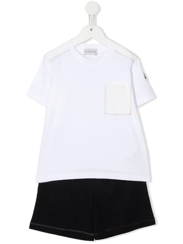 Moncler Enfant logo patch Cotton Shorts Set Farfetch