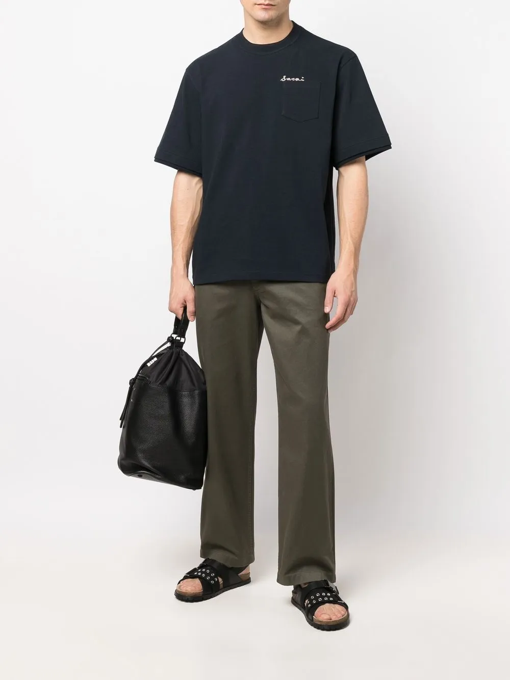 sacai T-shirt met geborduurd logo - Blauw