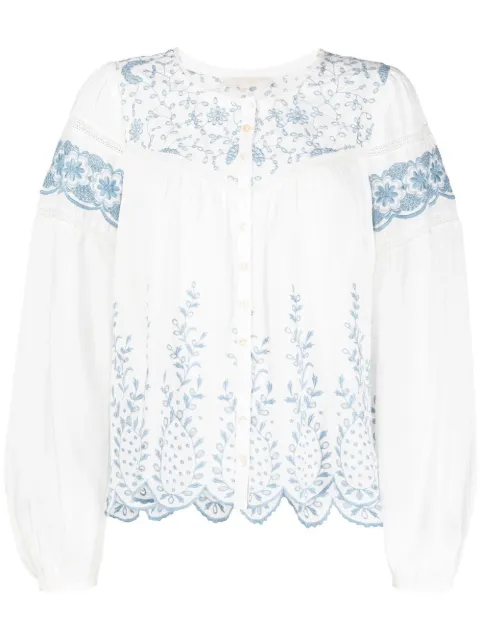 LoveShackFancy embroidered crew neck blouse