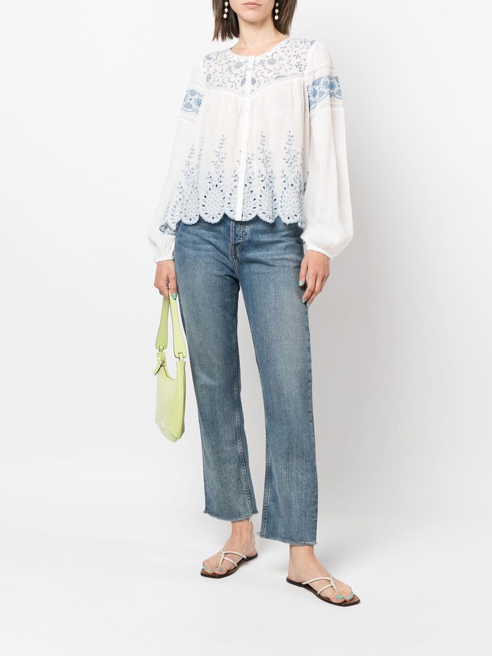 Image 2 of LoveShackFancy embroidered crew neck blouse