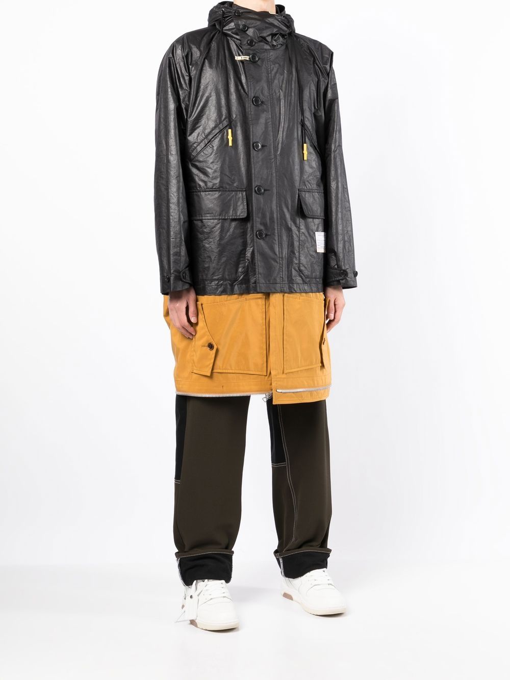 Shop Miharayasuhiro Layered Hooded Coat In Black