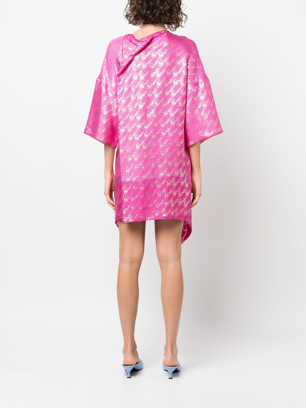 Shop Fendi Graphic-print Metallic T-shirt Dress In Pink