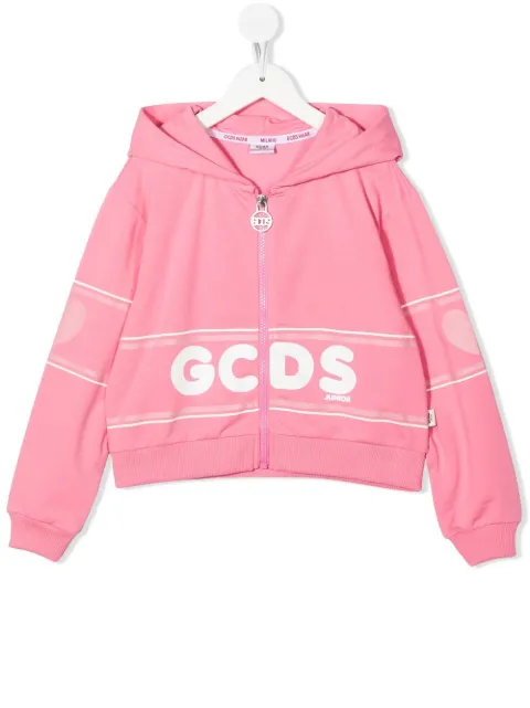 Gcds Kids logo-print zip-up hoodie