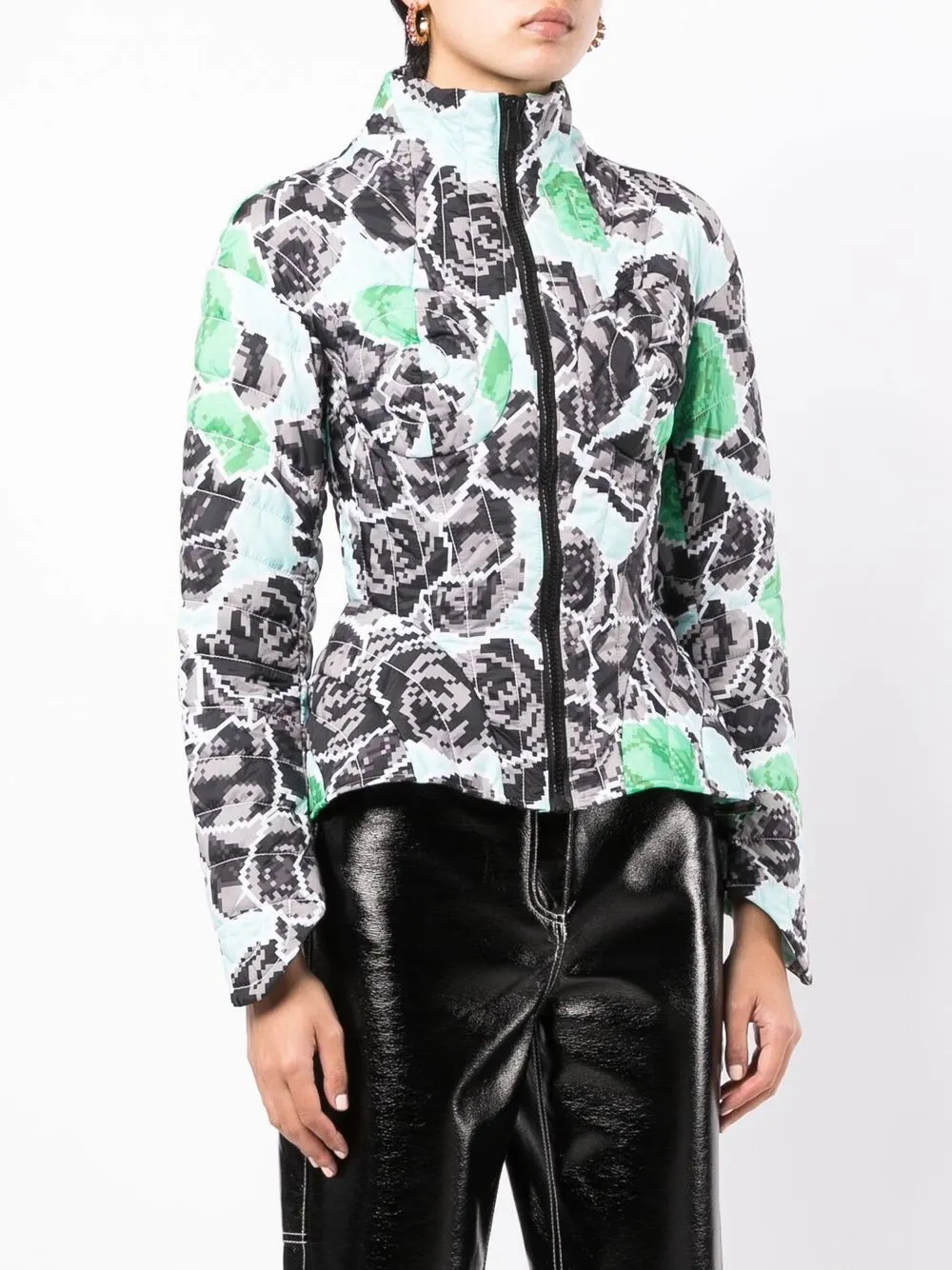 Sculpted Floral-Print Puffer Jacket