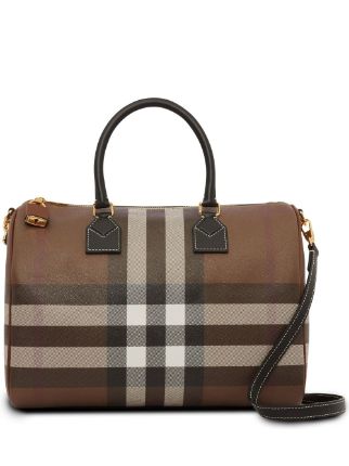 Burberry Large House Check And Leather Bowling Bag in Brown