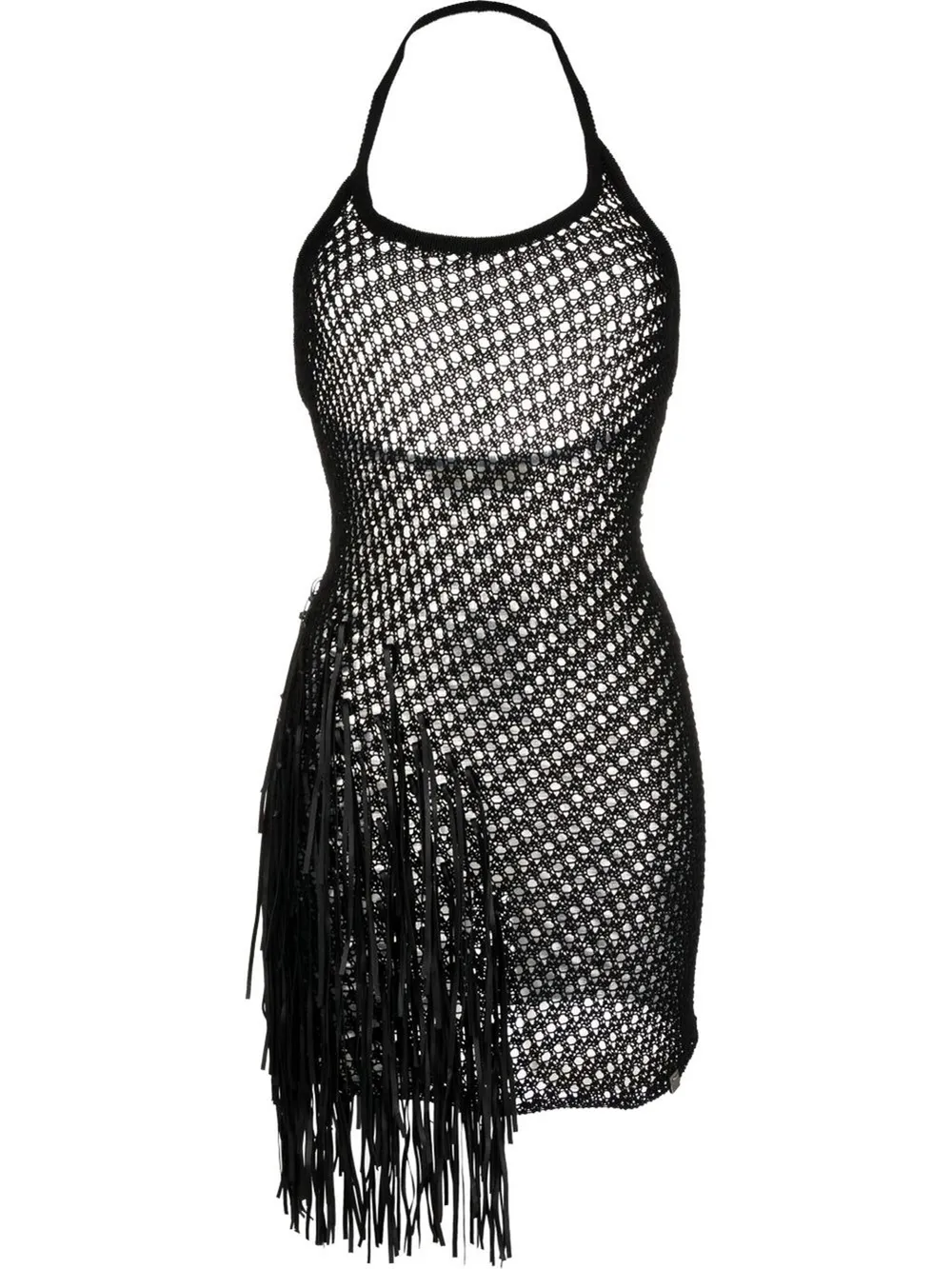 Alyx Fringed Crocheted Cotton-blend Mini Dress In Black