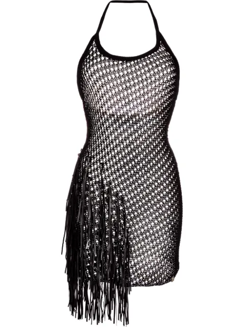 1017 ALYX 9SM fringe-trim crochet-knit mini dress