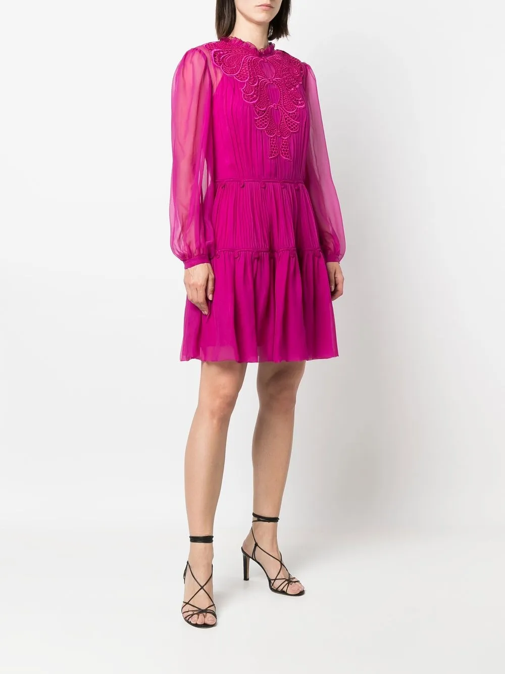 Alberta Ferretti Chiffon jurk met borduursels Roze