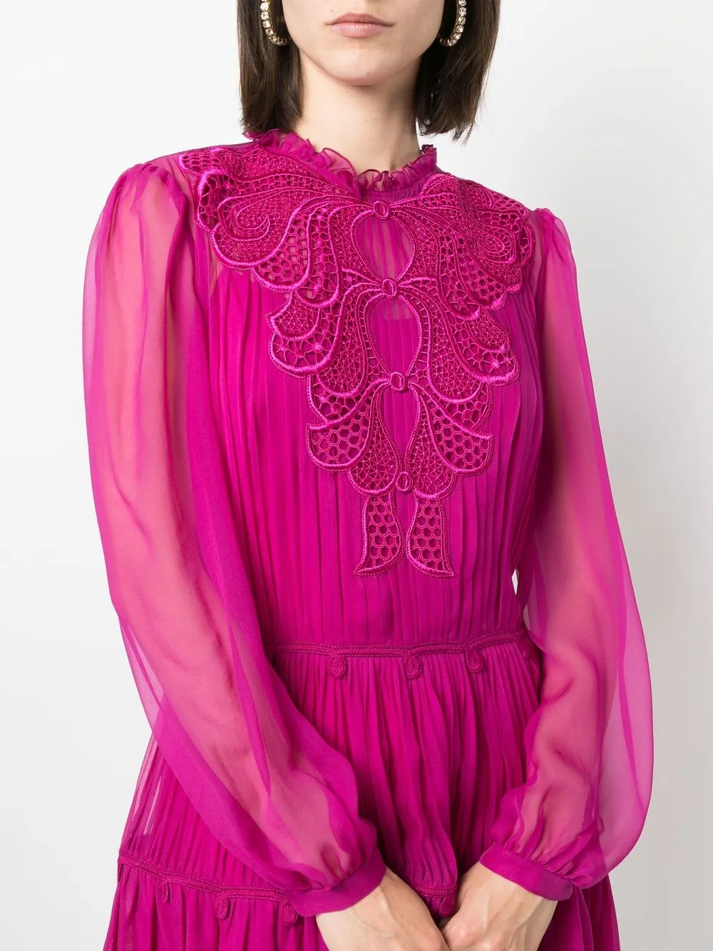 Alberta Ferretti Chiffon jurk met borduursels Roze