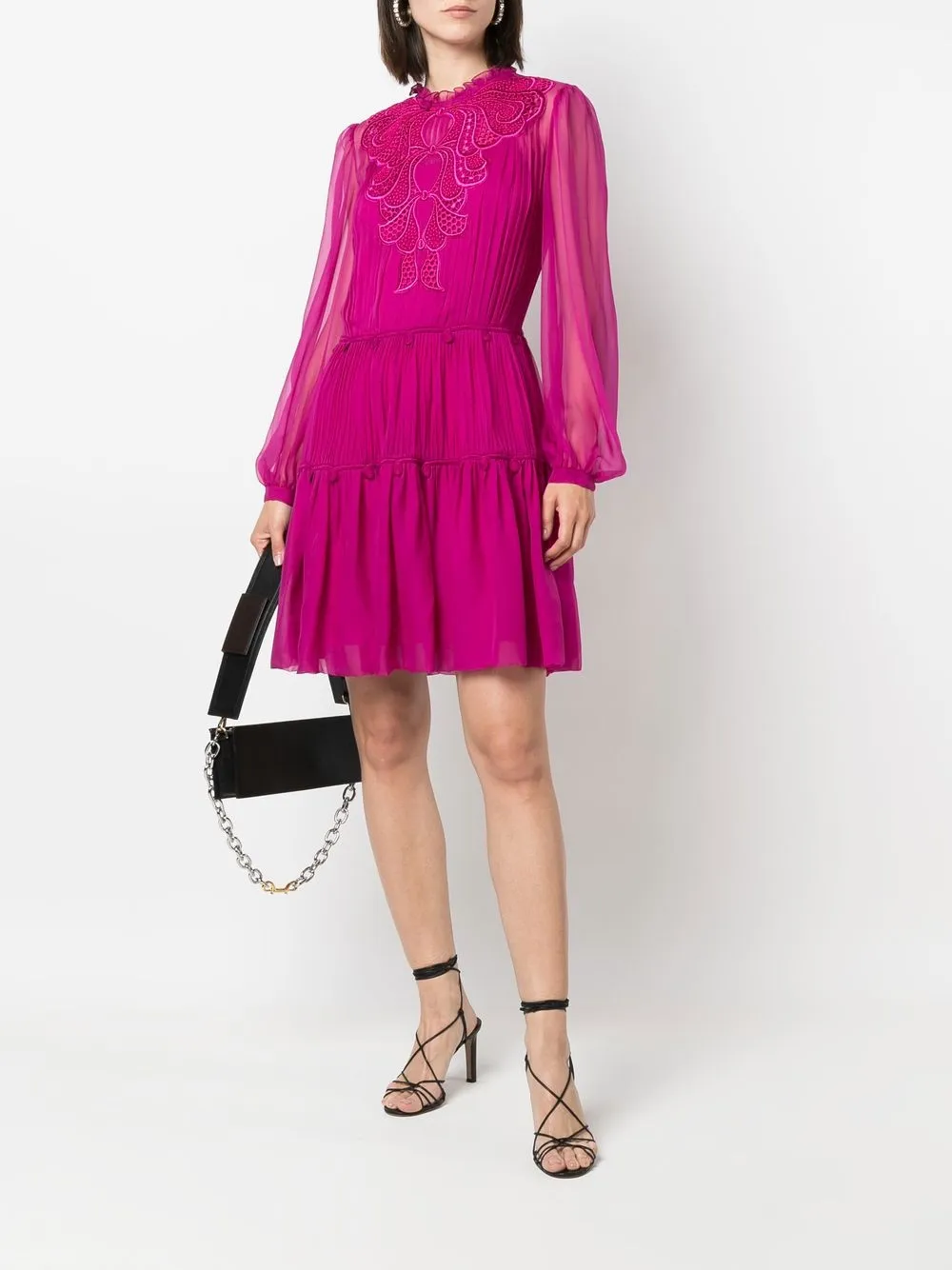 Alberta Ferretti Chiffon jurk met borduursels - Roze