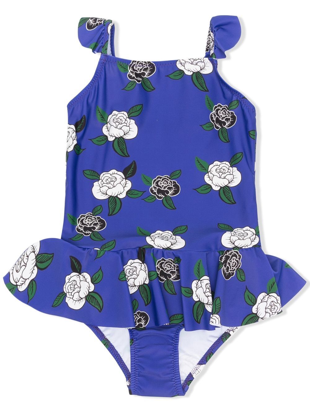 mini rodini maillot de bain volanté à fleurs - bleu