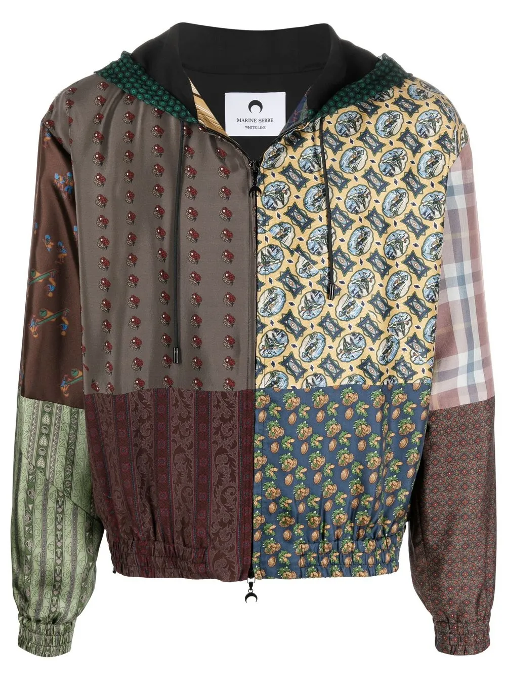 

Marine Serre patchwork silk hooded jacket - Brown