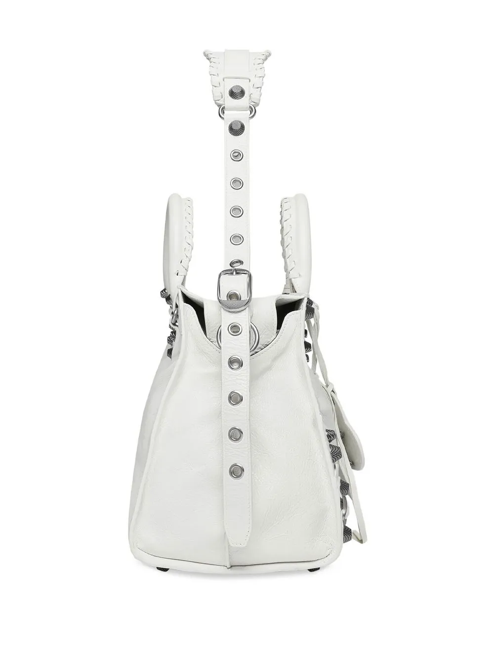 Balenciaga Green Leather Shoulder Handbag With Magnetic Closure And Metal Details In White