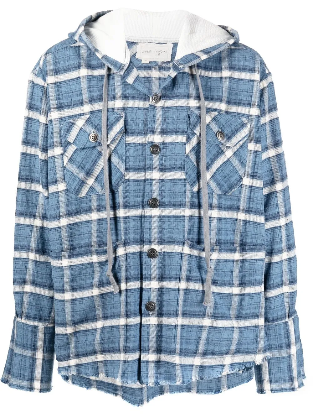 

Greg Lauren check-print hooded shirt - Blue