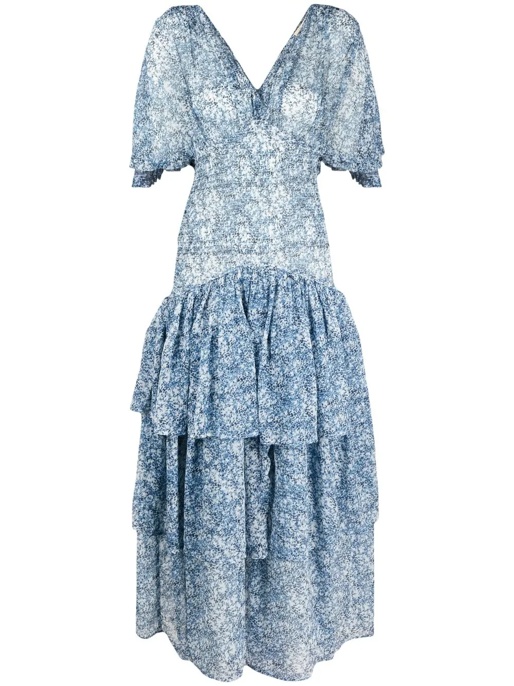 

byTiMo smocked-panel bell-sleeve long dress - Blue