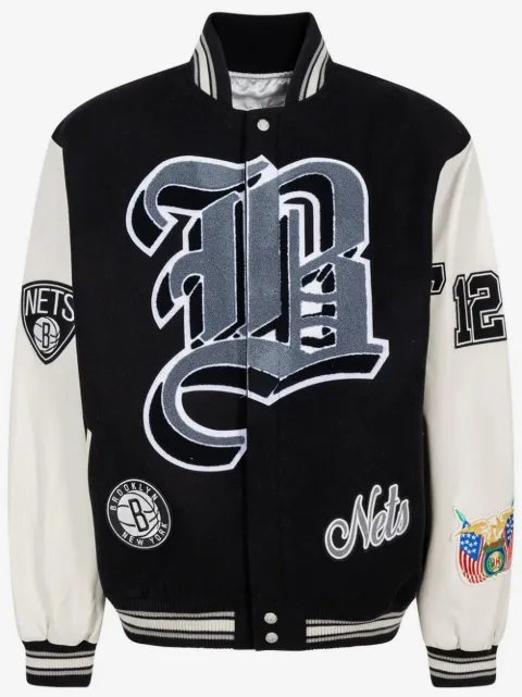 Jeff Hamilton x Brooklyn Nets "Grey/White" bomber jacket