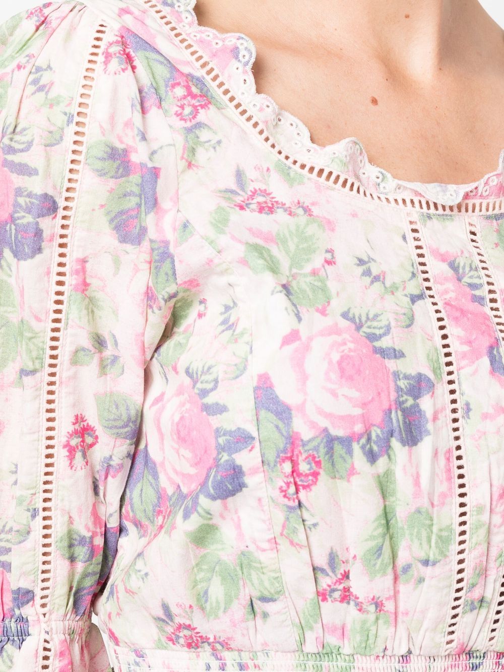 Loveshackfancy Floral Print Cropped Cotton Blouse Farfetch