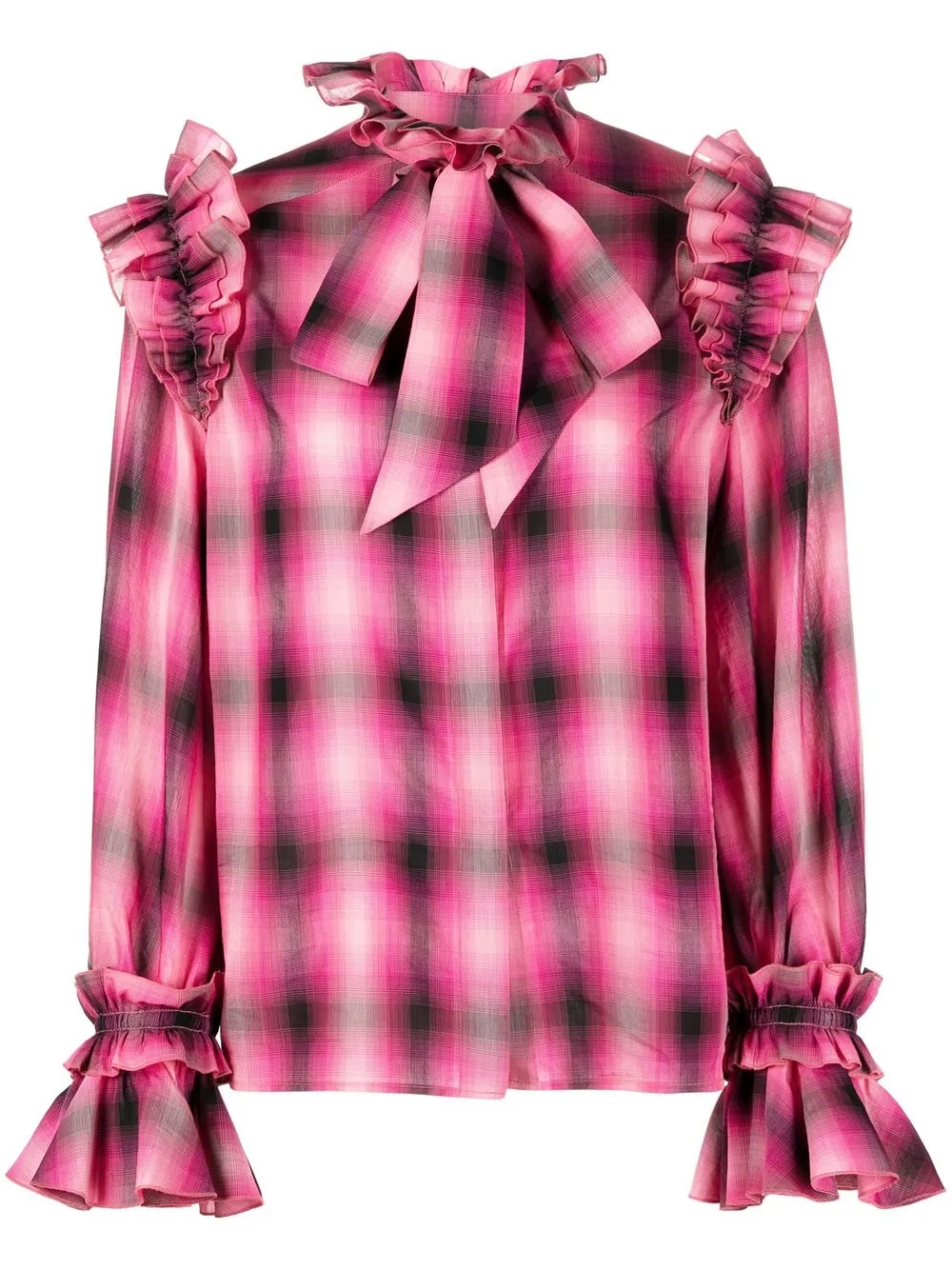 

Alexandre Vauthier blusa a cuadros con volantes - Rosado