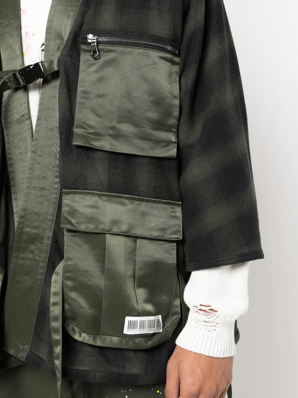 Shop Mostly Heard Rarely Seen Cargo-pocket Kimono Shirt Jacket In Green