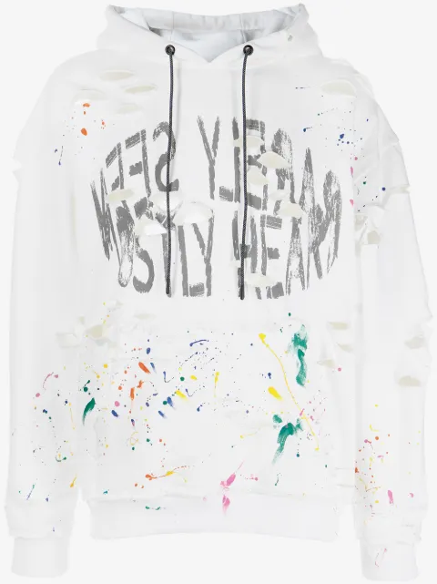 Mostly Heard Rarely Seen distressed paint-splattered hoodie